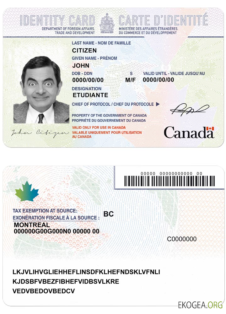 Carte d'identité canadienne template Carte d'identité canadienne template